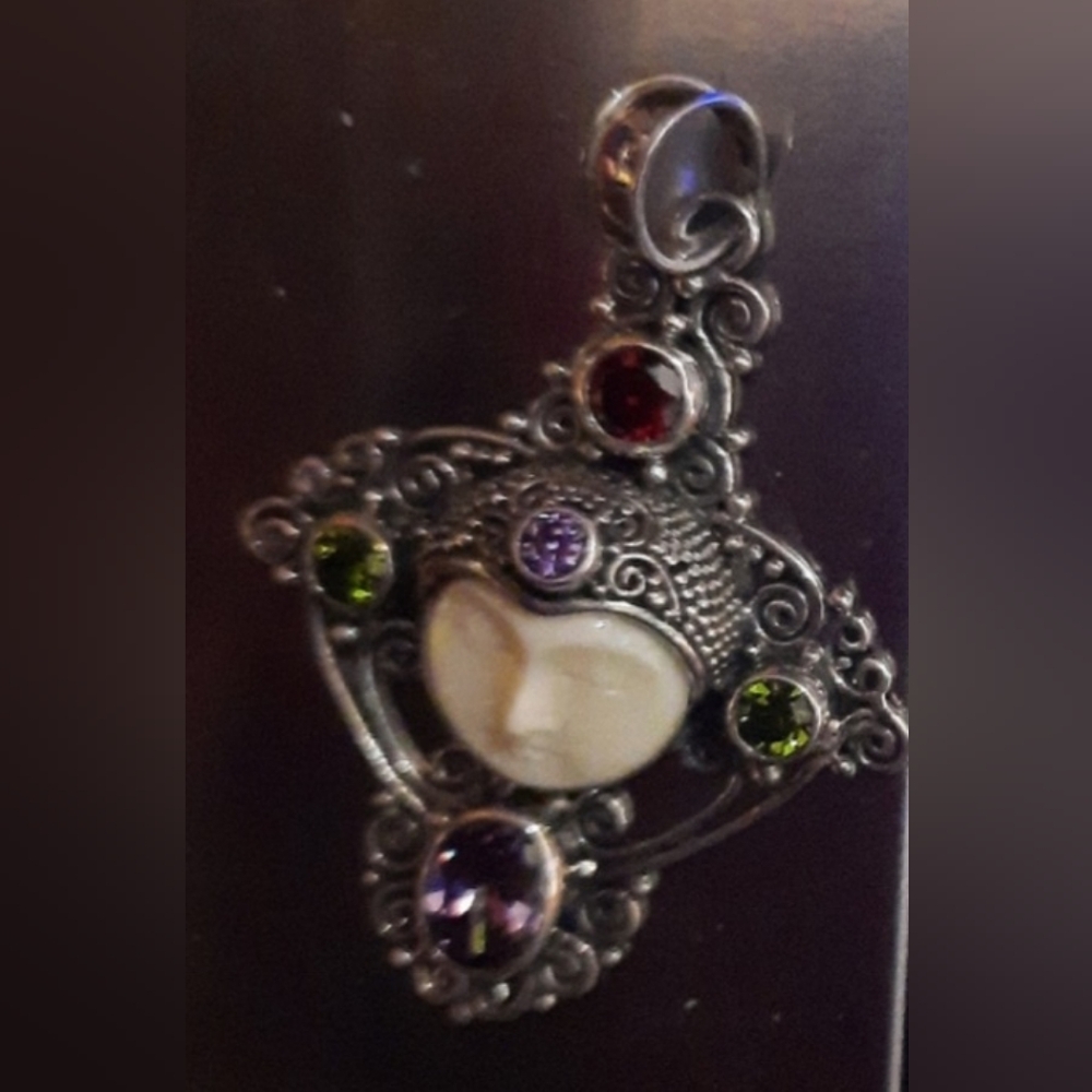Bali Boneface goddess AMETHYST PERIDOT GARNET PENDANT SOLID STERLING SILVER
